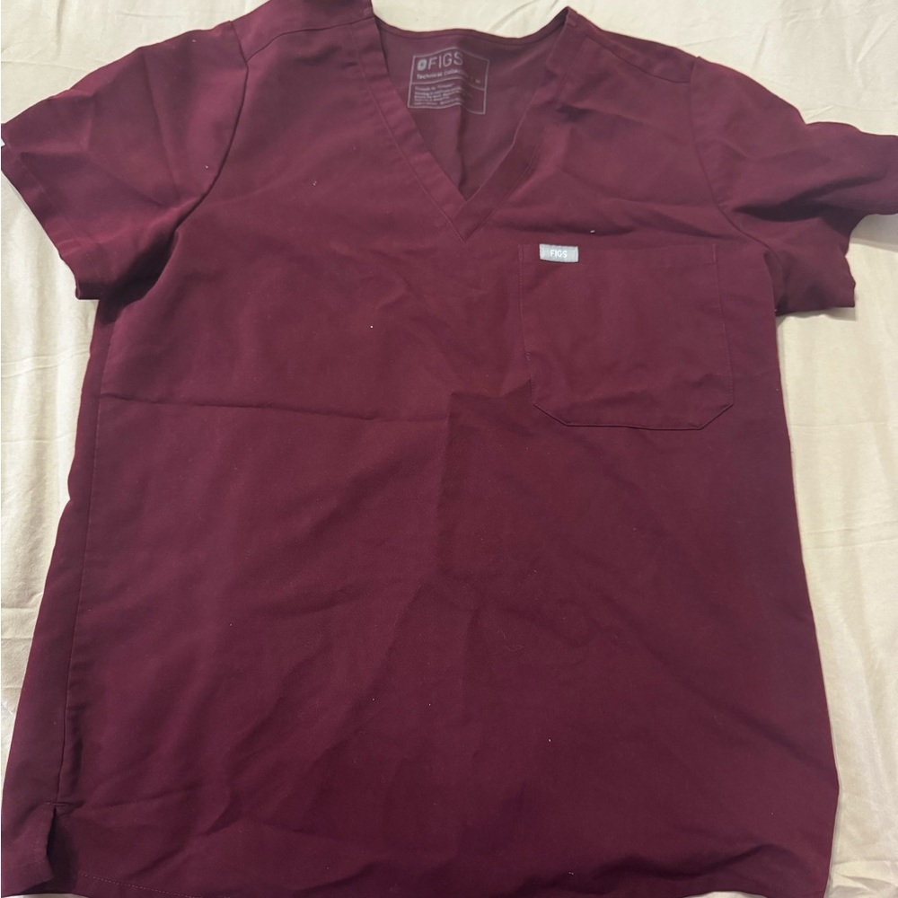 Maroon  FIGS Short Sleeve Tee with V-Neck Design & Track Joggers